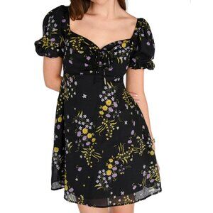 New Steve Madden Violeta Black Floral Print Puff Sleeve Dress